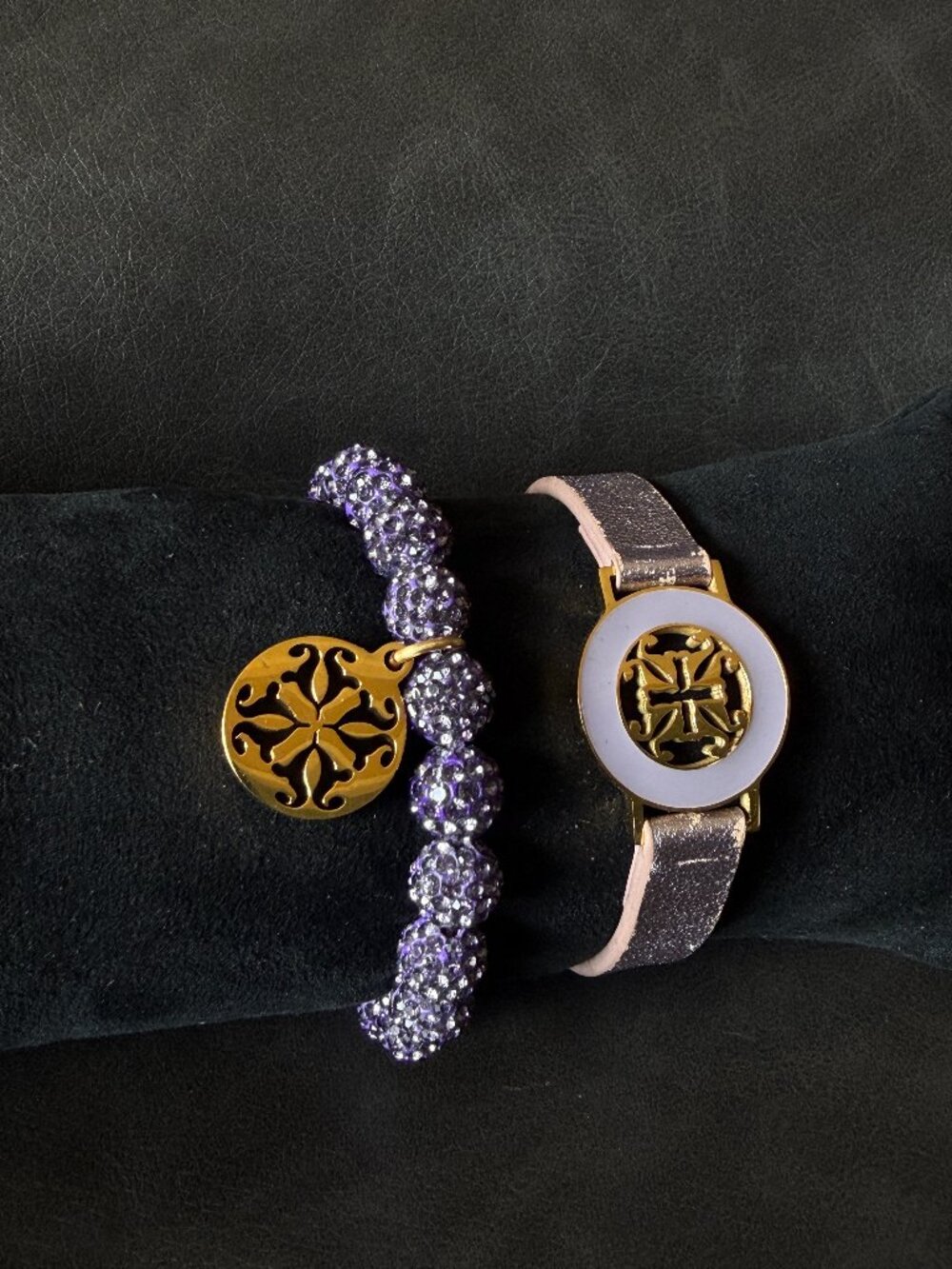 Rustic Cuff Purple Beaded and Leather Bracelet Set with Display Case